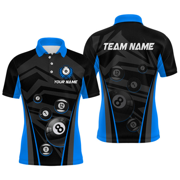 Maxcorners Blue Billiard Jersey Men 8 Ball Crown Billiard Custom Billiard Shirt For Men Billiard Team Jersey Polo & 1/4 Zip
