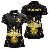 Maxcorners Black And Gold Custom Name Bowling Jerseys For Men Bowling Team Shirts Bowling Pin And Ball 