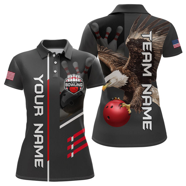 Maxcorners Personalized Us Flag Eagle Bowling Shirt Bowling Jersey For Men Polo & 1/4 Zip Shirt Team League