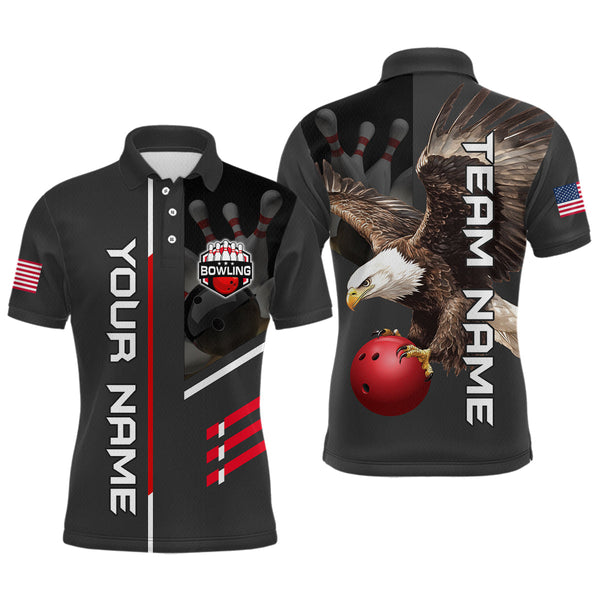 Maxcorners Personalized Us Flag Eagle Bowling Shirt Bowling Jersey For Men Polo & 1/4 Zip Shirt Team League