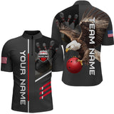 Maxcorners Personalized Us Flag Eagle Bowling Shirt Bowling Jersey For Men Polo & 1/4 Zip Shirt Team League