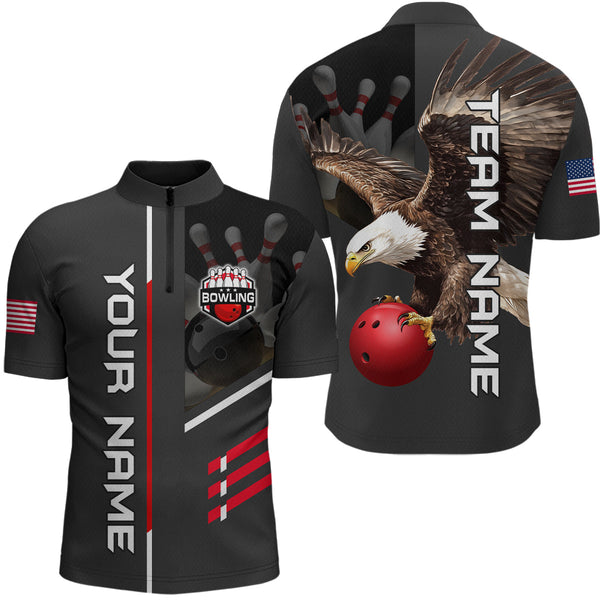 Maxcorners Personalized Us Flag Eagle Bowling Shirt Bowling Jersey For Men Polo & 1/4 Zip Shirt Team League