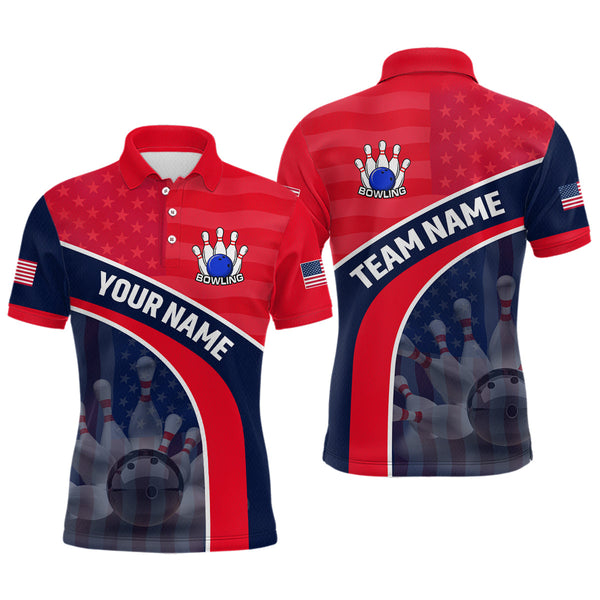 Maxcorners Personalized Us Flag Bowling Jersey For Men Bowling Gifts Bowling Team Jersey With Name Polo & 1/4 Zip.