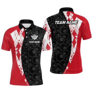 Maxcorners Red 8 Ball Billiard Shirts for Men Billiard Team Shirts Billiard League for Polo & 1/4 Zipper LM0412