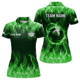 Maxcorners Personalized Green Flaming 8 Ball Pool Men Billiard Polo & 1/4 Zip Shirts, Billiard Shirt, Billiard Team Jerseys For Team LM113