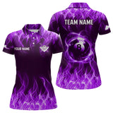 Maxcorners Personalized Purple Flaming 8 Ball Pool Men Billiard Polo & 1/4 Zip Shirts Billiard Shirt Billiard Team Jerseys For Team LM113