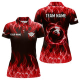 Maxcorners Personalized Red Flaming 8 Ball Pool Men Billiard Polo & 1/4 Zip Shirts, Billiard Shirt, Billiard Team Jerseys For Team