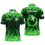 Maxcorners Personalized Green Flaming 8 Ball Pool Men Billiard Polo & 1/4 Zip Shirts, Billiard Shirt, Billiard Team Jerseys For Team LM113