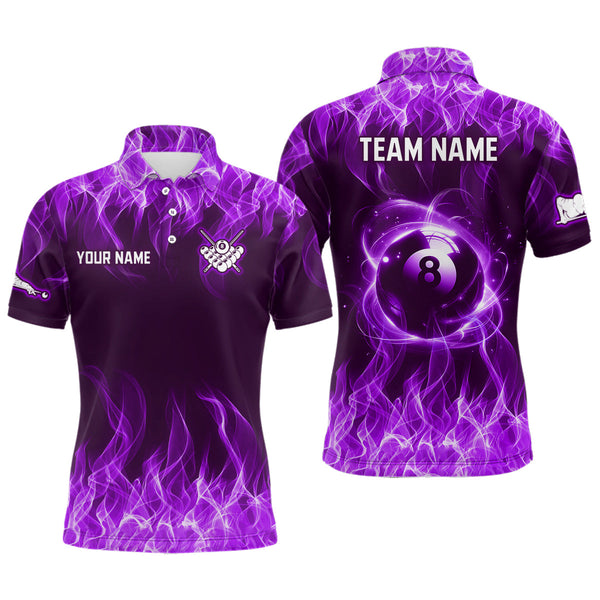 Maxcorners Personalized Purple Flaming 8 Ball Pool Men Billiard Polo & 1/4 Zip Shirts Billiard Shirt Billiard Team Jerseys For Team LM113