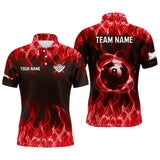 Maxcorners Personalized Red Flaming 8 Ball Pool Men Billiard Polo & 1/4 Zip Shirts, Billiard Shirt, Billiard Team Jerseys For Team
