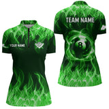Maxcorners Personalized Green Flaming 8 Ball Pool Men Billiard Polo & 1/4 Zip Shirts, Billiard Shirt, Billiard Team Jerseys For Team LM113