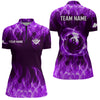 Maxcorners Personalized Purple Flaming 8 Ball Pool Men Billiard Polo & 1/4 Zip Shirts Billiard Shirt Billiard Team Jerseys For Team LM113