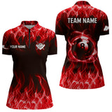 Maxcorners Personalized Red Flaming 8 Ball Pool Men Billiard Polo & 1/4 Zip Shirts, Billiard Shirt, Billiard Team Jerseys For Team