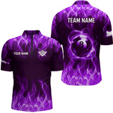 Maxcorners Personalized Purple Flaming 8 Ball Pool Men Billiard Polo & 1/4 Zip Shirts Billiard Shirt Billiard Team Jerseys For Team LM113