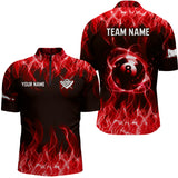 Maxcorners Personalized Red Flaming 8 Ball Pool Men Billiard Polo & 1/4 Zip Shirts, Billiard Shirt, Billiard Team Jerseys For Team