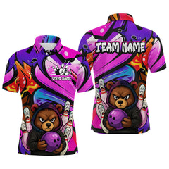Maxcorners Custom Funny Bear Bowling Men Bowling Shirt Polo & Quarter-Zip Bowling Team Jerseys TU1906