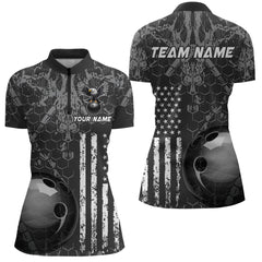 Maxcorners Custom Eagle US Flag Bowling Men Bowling Shirt Polo & Quarter-Zip Bowling Team Jerseys MT2306