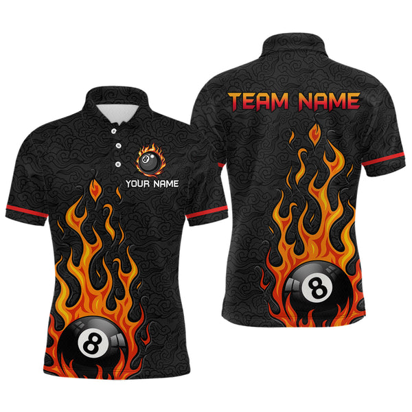 Maxcorners Custom 8 Ball Flame Billiard Shirts for Men Billiard Team Jerseys Polo & 1/4 Zip Shirts LM2206