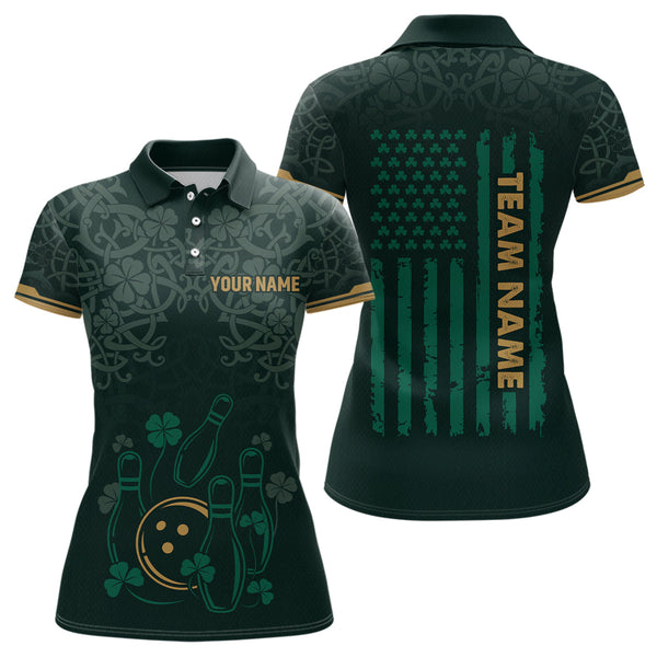 Maxcorners Custom Name St Patrick'S Day Us Flag Bowling Shirt Men Team Polo & 1/4 Zip Shirts Bowling Team