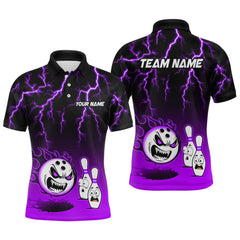 Maxcorners Personalized Purple Funny Crazy Bowling Shirt For Men & Women Bowling Jersey Shirts Polo & Quarter- Zip Bowling League