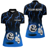Maxcorners Personalized Blue Funny Crazy Bowling Shirt For Men & Women Bowling Jersey Shirts Polo & Quarter- Zip Bowling League