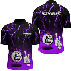 Maxcorners Personalized Purple Funny Crazy Bowling Shirt For Men & Women Bowling Jersey Shirts Polo & Quarter- Zip Bowling League