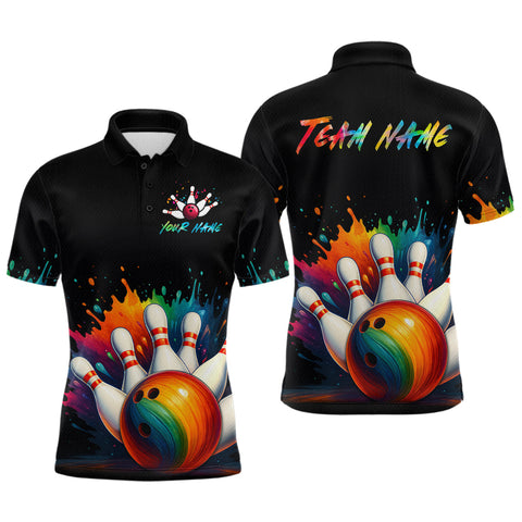 Maxcorners Custom Funny Colorful Bowling Jersey for Men Bowling Uniform Polo & 1/4 Zip Bowling Team Shirts LM2408