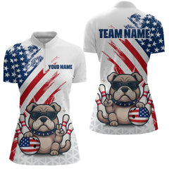Maxcorners Funny US Flag French Bulldog Bowling Men Polo & 1/4 Zip Shirts Bowling Team Jersey MT2306