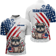 Maxcorners Funny US Flag French Bulldog Bowling Men Polo & 1/4 Zip Shirts Bowling Team Jersey MT2306