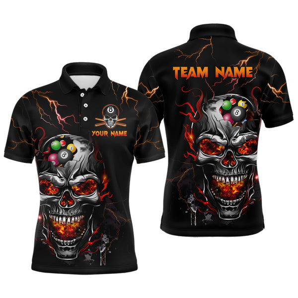 Maxcorners Personalized Thunder Skull Billiard Jerseys Men Polo & 1/4 Zip Shirt Funny Skull 8 Ball Pool Billiard For Men  And Women Team