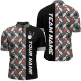 Maxcorners Dark Grey Bowling Pattern Custom Men Bowling Polo & Quarter-Zip Shirts Bowling Team Jerseys Lm243