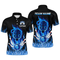 Maxcorners Blue Flaming Tiger Bowling Custom Men Bowling Polo & Quarter-Zip Bowling Team Jerseys LM233
