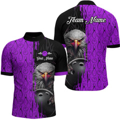 Maxcorners Purple Eagle Bowling Custom Men Bowling Shirt Polo & Quarter-Zip Bowling Team Jerseys LM263