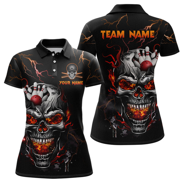 Maxcorners Personalized Thunder Bowling Jerseys Men Polo & 1/4 Zip Shirt Funny Skull Bowling Shirt For Men Bowling Jersey