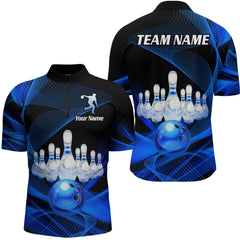 Maxcorners Blue Bowling Custom Men Bowling Shirt Polo & Quarter-Zip Bowling Team Jerseys LM283