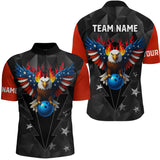 Maxcorners Eagle US Flag Bowling Custom Men Bowling Shirt Polo & Quarter-Zip Bowling Team Jerseys LM1625