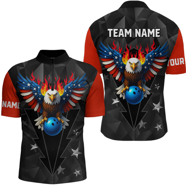 Maxcorners Eagle US Flag Bowling Custom Men Bowling Shirt Polo & Quarter-Zip Bowling Team Jerseys LM1625