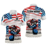 Maxcorners Custom Funny US Flag Cat Bowling Jersey for Men Custom Team Bowling Shirts Polo & 1/4 Zip MT2808