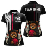 Maxcorners Custom American Flag Bear Bowling Men Polo & 1/4 Zip Shirts Bowling Team Jerseys LM3006