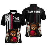 Maxcorners Custom American Flag Bear Bowling Men Polo & 1/4 Zip Shirts Bowling Team Jerseys LM3006