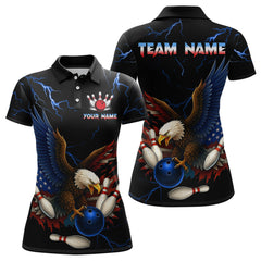 Maxcorners Blue Thunder US Flag Eagle Bowling Shirts for Men Team Bowling Polo & Quarter-Zip LM3006