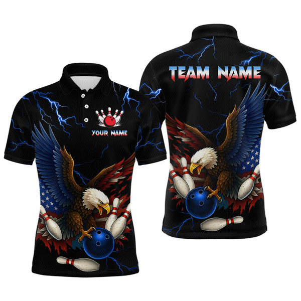Maxcorners Blue Thunder US Flag Eagle Bowling Shirts for Men Team Bowling Polo & Quarter-Zip LM3006