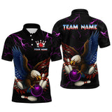 Maxcorners Purple Thunder US Flag Eagle Bowling Shirts for Men Team Bowling Polo & Quarter-Zip LM3006