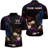Maxcorners Purple Thunder US Flag Eagle Bowling Shirts for Men Team Bowling Polo & Quarter-Zip LM3006