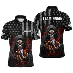 Maxcorners Personalized American Flag Skull Billiard Team Jersey for Men Polo & 1/4 Zip Shirts