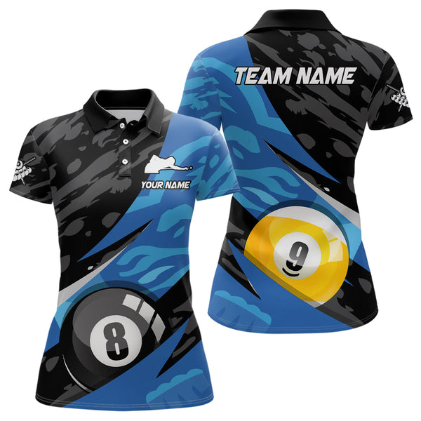 Maxcorners Blue Billiard Jerseys 8 9 Ball Pool Billiard Shirts For Men & Womenpolo & 1/4 Zip Shirt Billiards Gifts Team Jersey