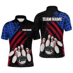 Maxcorners Custom Funny US Flag Bowling Jersey for Men Bowling Uniform Polo & 1/4 Zip Bowling Team Shirts MT2009