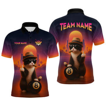 Maxcorners Custom Funny Cat 8 Ball Billiard Jersey for Men Billiard Uniform Polo & 1/4 Zip Billiard Team Shirts LM1903