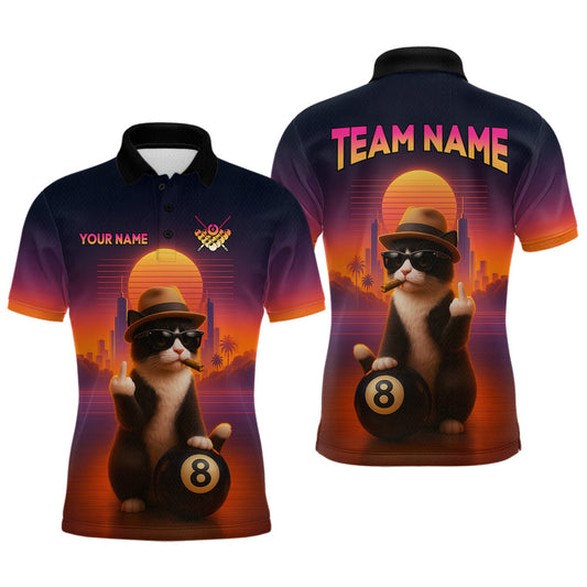 Maxcorners Custom Funny Cat 8 Ball Billiard Jersey for Men Billiard Uniform Polo & 1/4 Zip Billiard Team Shirts LM1903