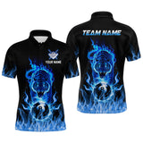 Maxcorners Custom Blue Tiger Flaming 8 Ball Pool Men Billiard Polo & 1/4 Zip Shirts Billiard Team Shirt TU2309